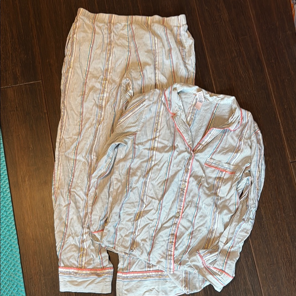 Victoria's Secret Striped metallic Pajama Set - White and Pink